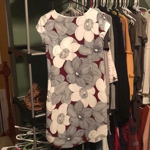 Navy & Maroon Floral Print Dress